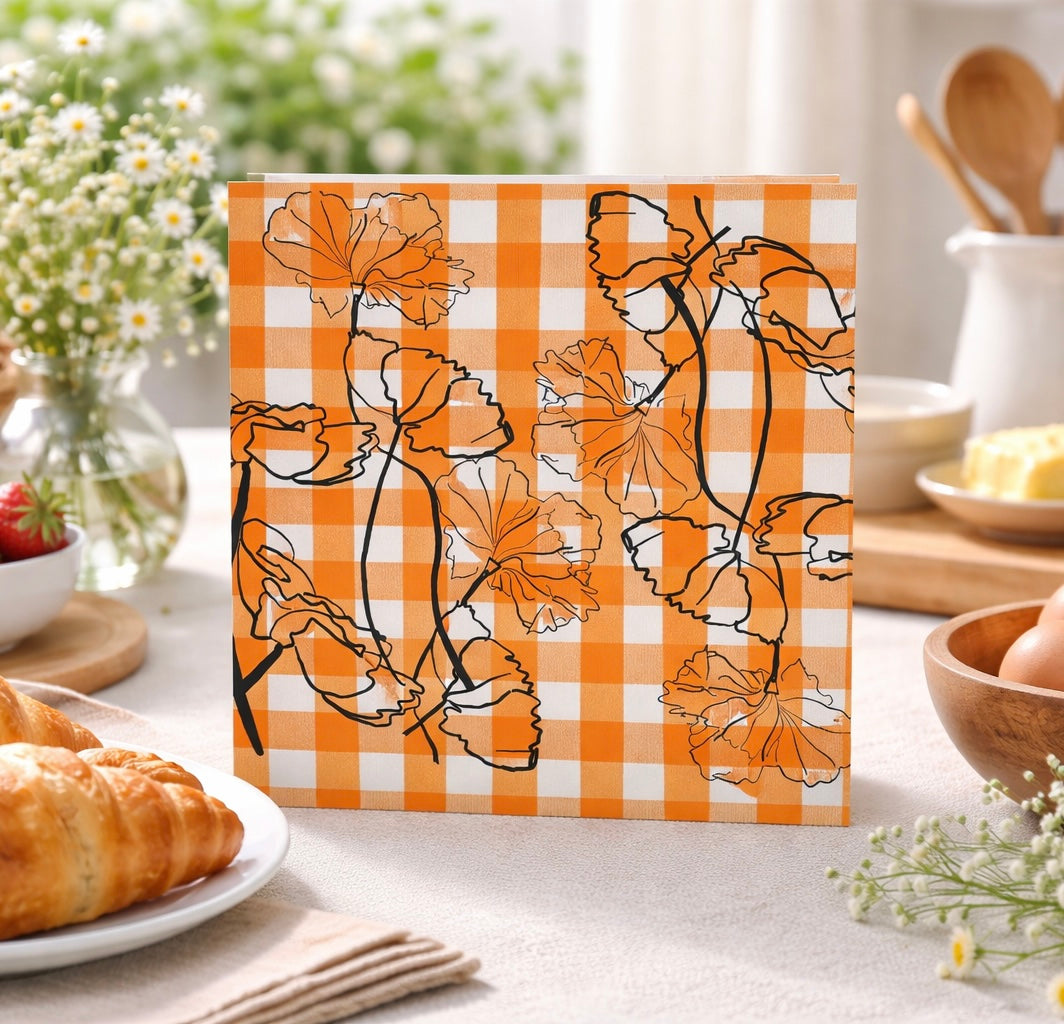 Black Poppy Orange Gingham Greeting Card