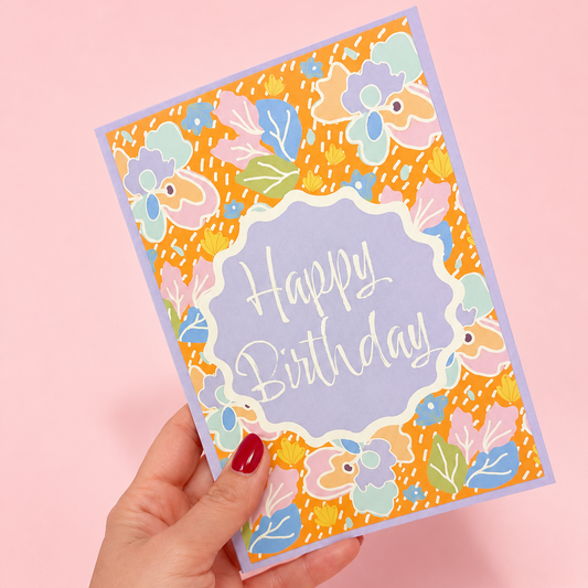 Garden Party Happy Birthday Card - Tangerine 5 x 7"