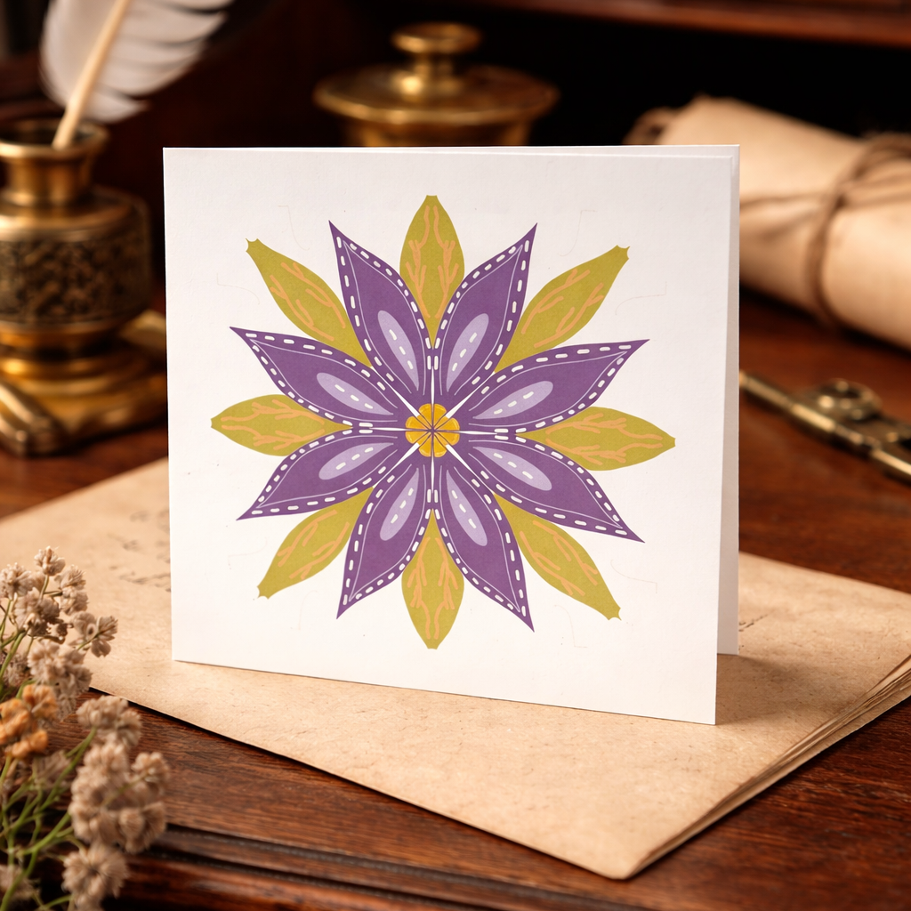Flower Motif Hand-Illustrated Greeting Card