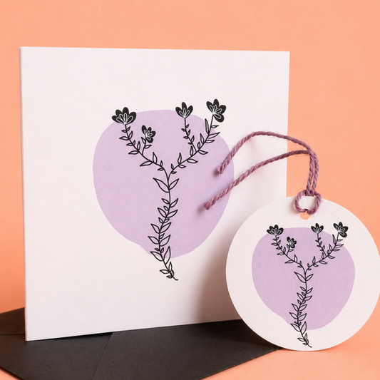Lavender Wildflower Greeting Card and Gift Tag Set