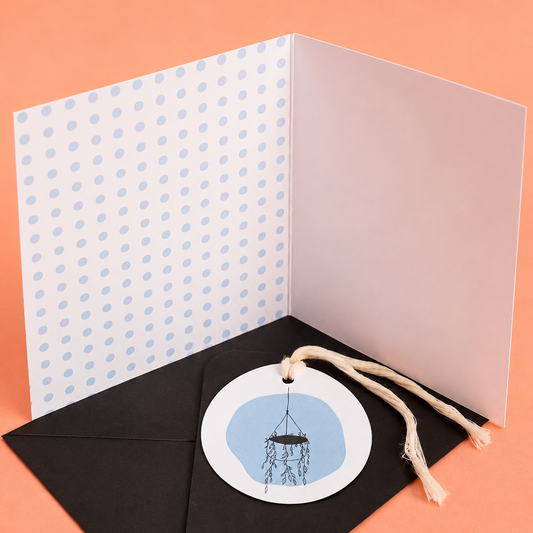 Blue Bloom Greeting Card and Gift Tag Set