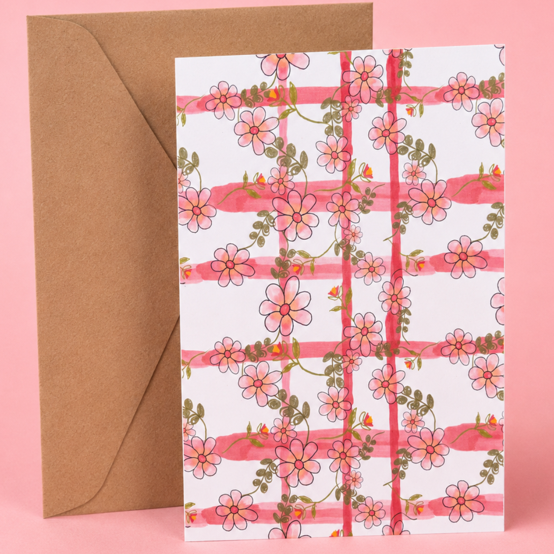 Floral Lattice Print Birthday Card
