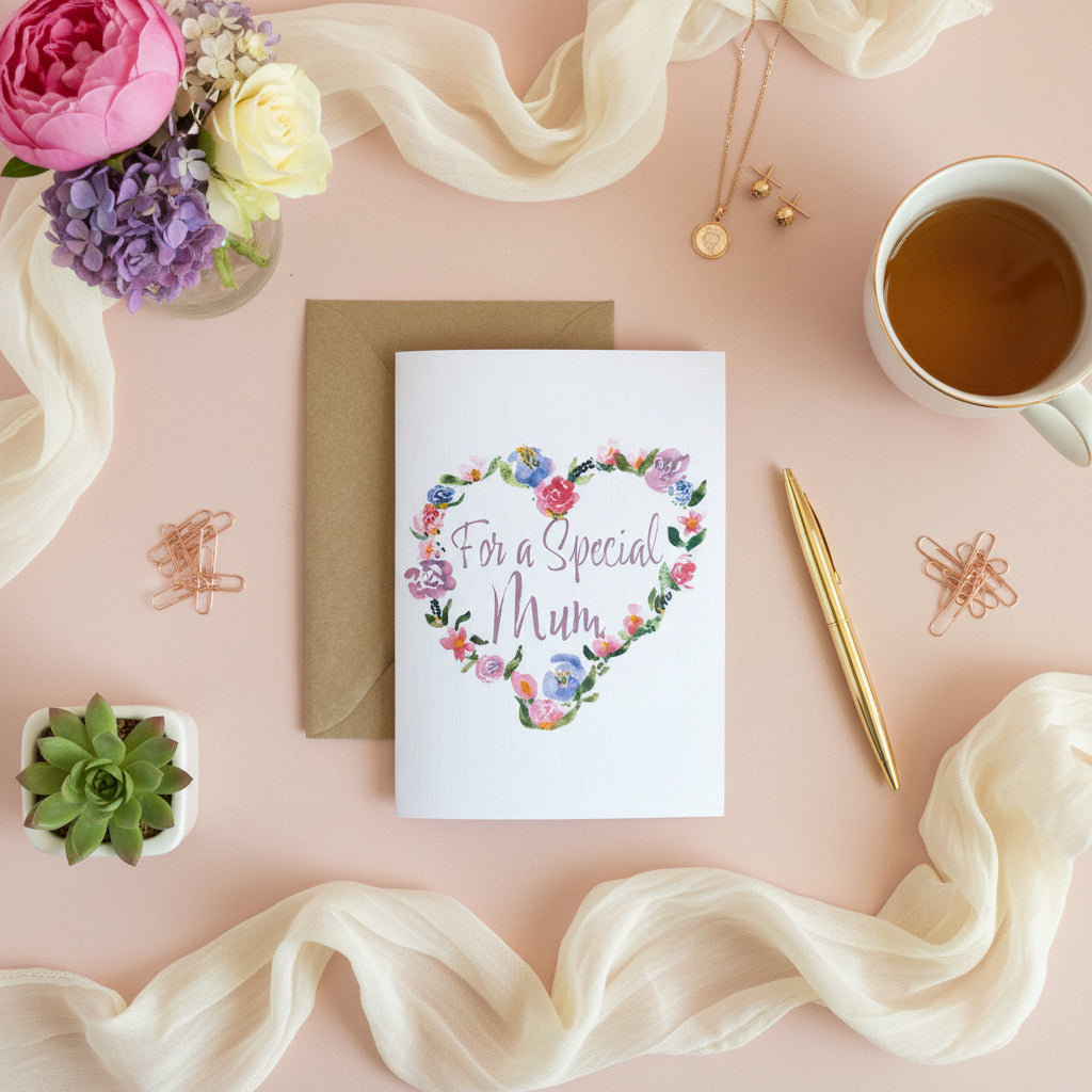 Mother's Day Floral Heart Wreath Card