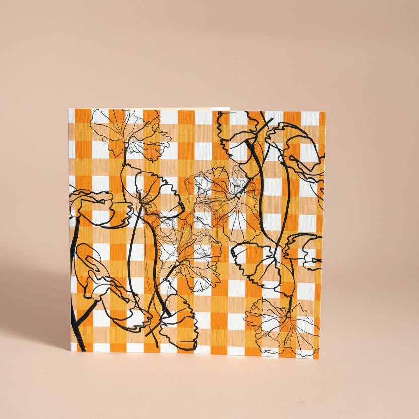 Black Poppy Orange Gingham Greeting Card