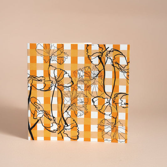 Black Poppy Orange Gingham Greeting Card