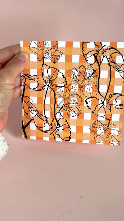 Black Poppy Orange Gingham Greeting Card