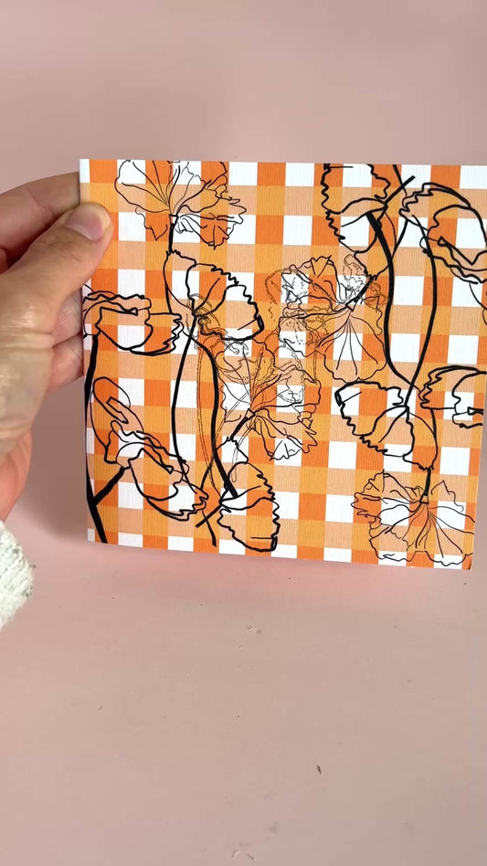 Black Poppy Orange Gingham Greeting Card