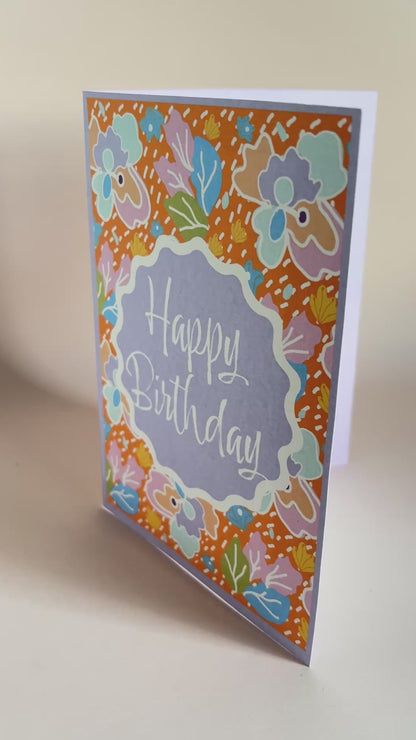 Garden Party Happy Birthday Card - Tangerine 5 x 7"