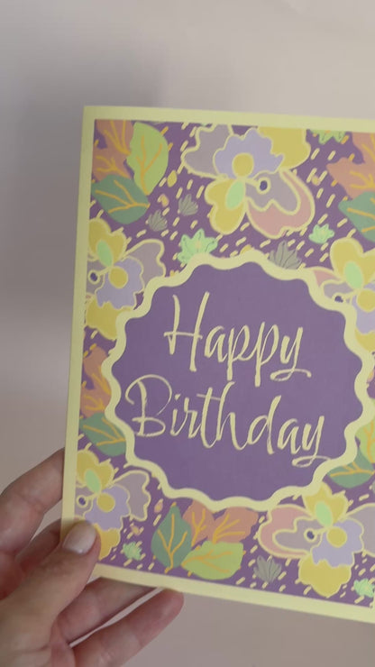Garden Party Happy Birthday Card - Grape 5 x 7"